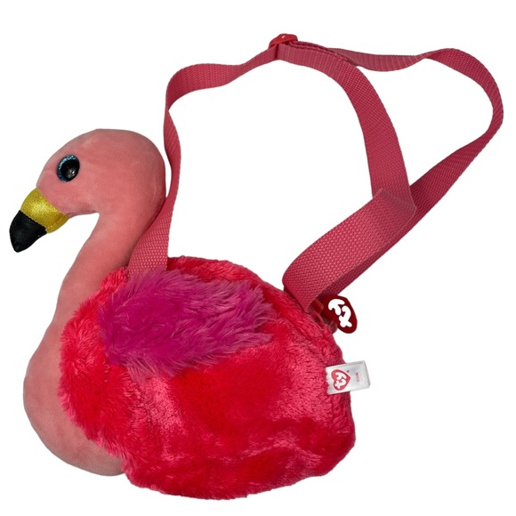 TY Gilda Flamingo Pink Plush Purse Shoulder-bag Groovy Inside Zipper Kitsch 10” - Picture 2 of 15